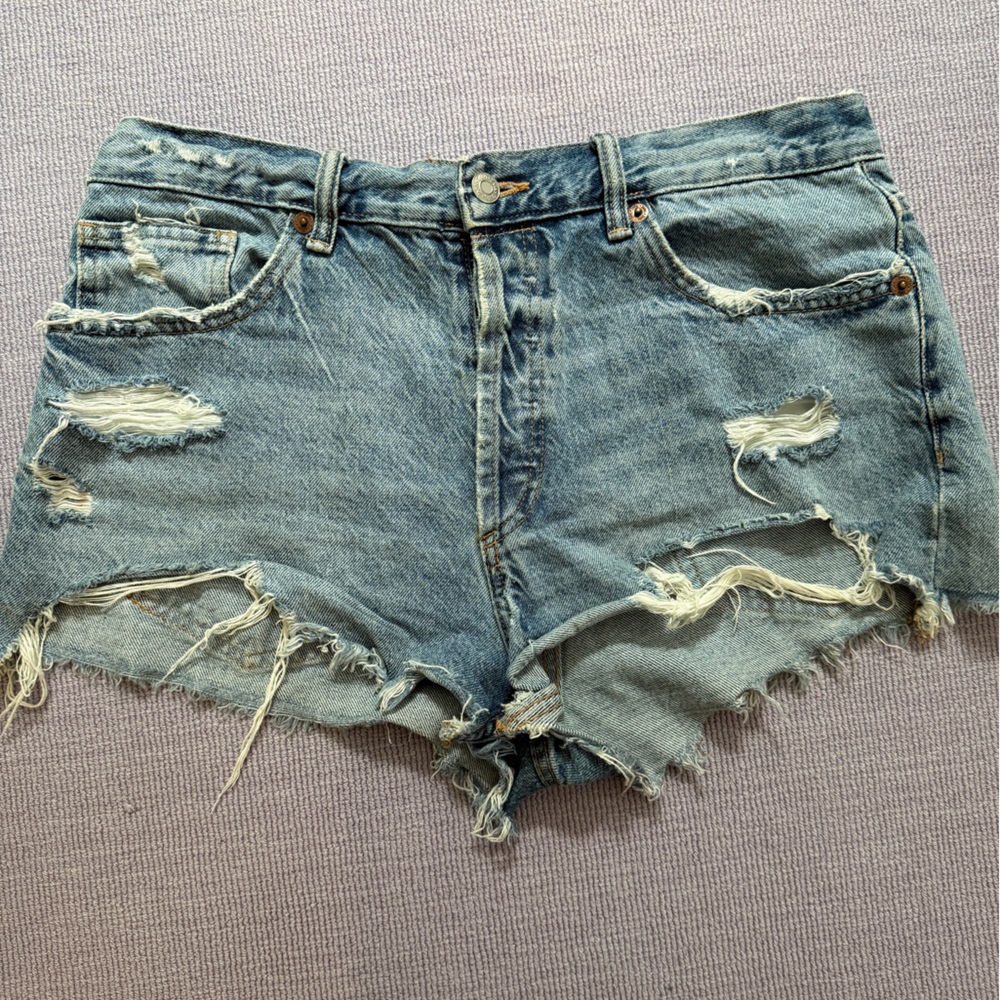 Zara Blue Distressed Jean Shorts